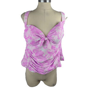 California Waves Womens Pink Plus Tie-Dye Ruched Tankini Swim Top Size‎ 20/22